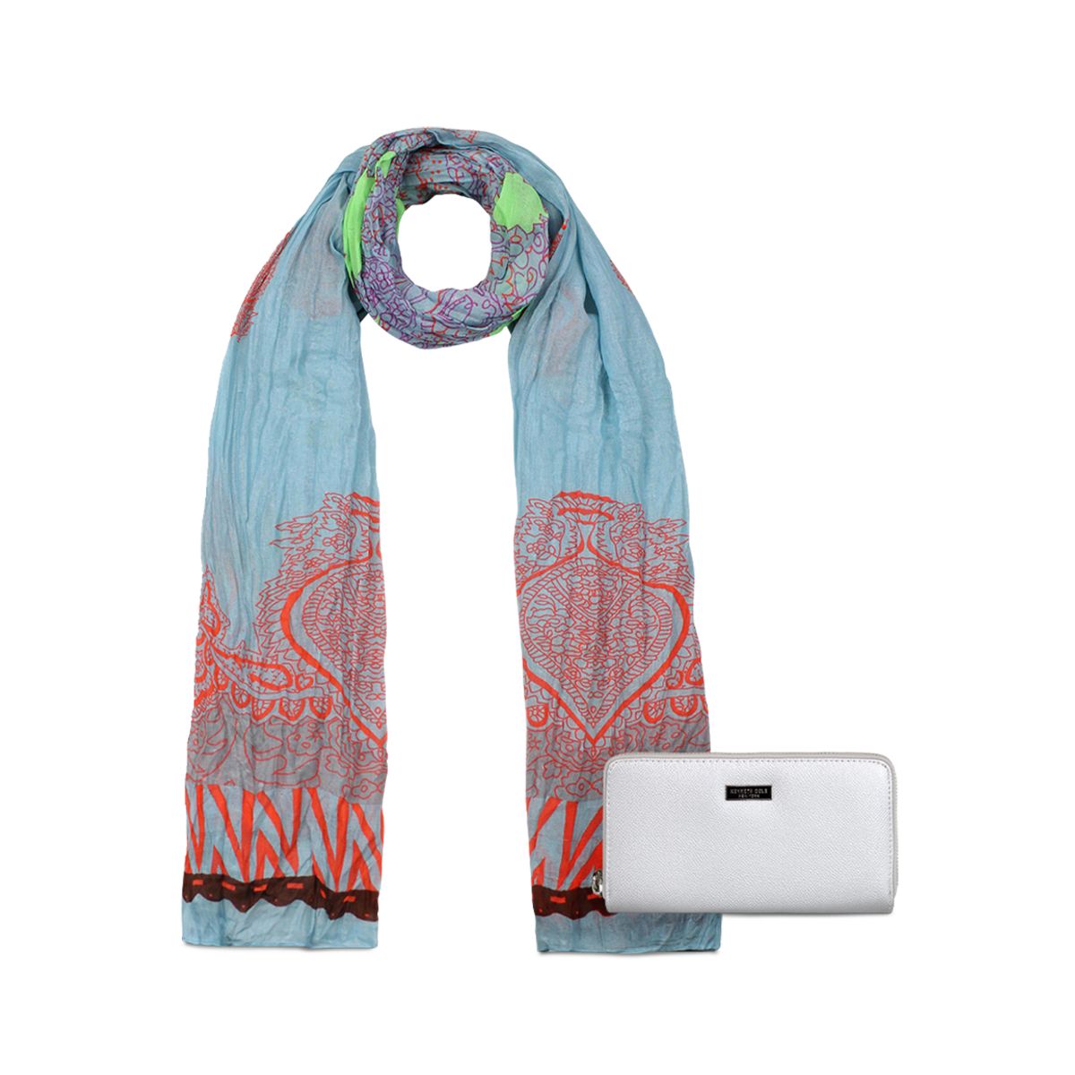 KENNETH COLE - Pack Billetera Bessie silver + Pañuelo Alcala celeste Kenneth Cole