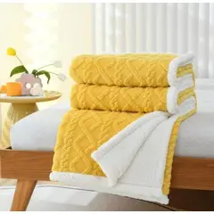 GENERICO - Frazada Plush con Chiporro 2 plazas Invierno Amarillo