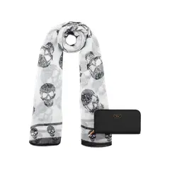 KENNETH COLE - Pack Billetera Ava negra + Pañuelo Oni blanco