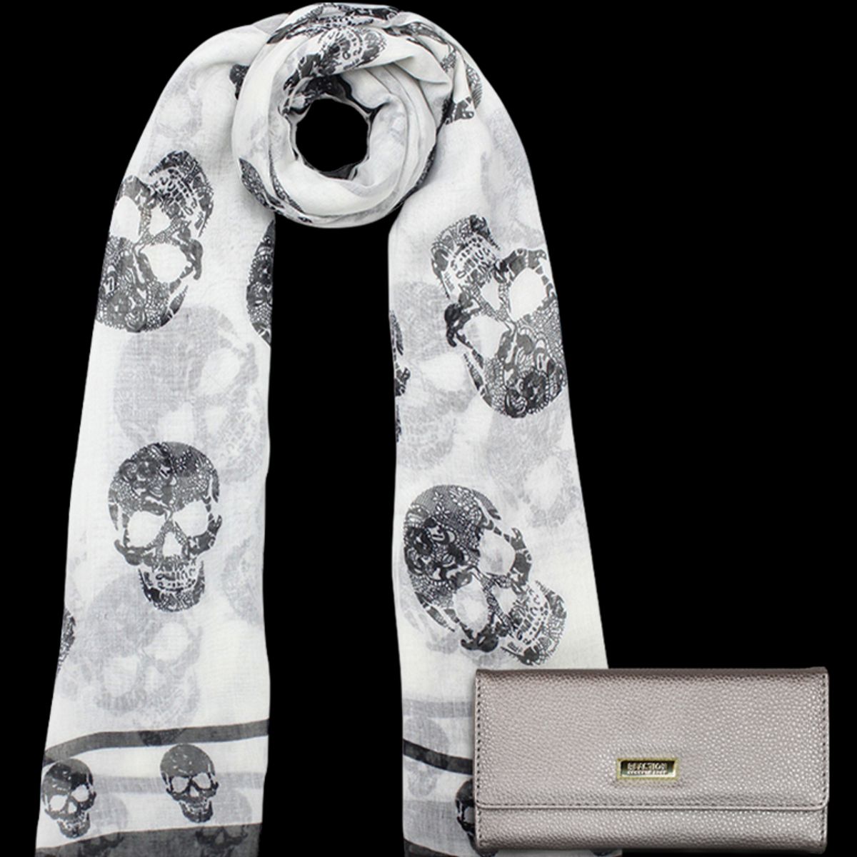 KENNETH COLE - Pack Billetera Fidelia gris + Pañuelo Oni blanco Kenneth Cole