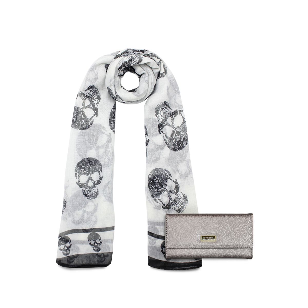 KENNETH COLE - Pack Billetera Fidelia gris + Pañuelo Oni blanco Kenneth Cole