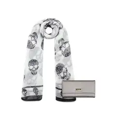 KENNETH COLE - Pack Billetera Fidelia gris + Pañuelo Oni blanco