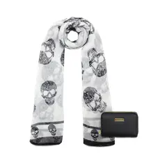KENNETH COLE - Pack Billetera Trifold negra + Pañuelo Oni blanco