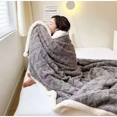 GENERICO - Frazada Plush con Chiporro 2 plazas Invierno Gris