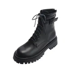 XHCY - Trending Botas de combate con diseño de hebilla con cordón delantero