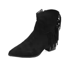 XHCY - Botas cowboy ribete con fleco de serraje falso con tacón grueso.
