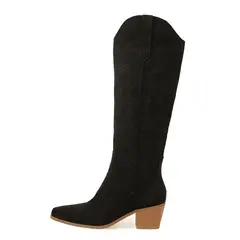 XHCY - Mujer Botas cowboy de serraje falso hoja voluta con bordado de punta