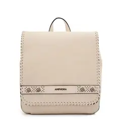 AMPHORA - Mochila con tapa mediana bissau blanco crudo