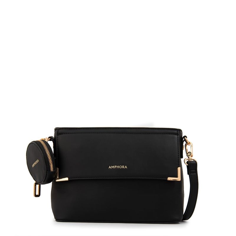 AMPHORA - Cartera Bandolera con tapa mediana corcega negro