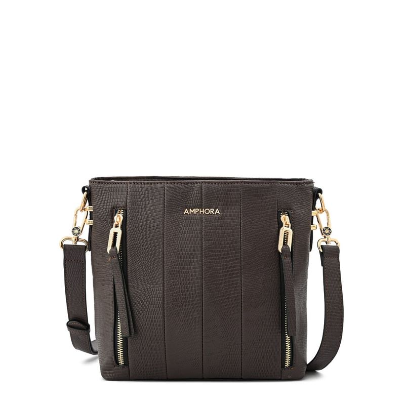 AMPHORA - Cartera Bandolera mediana manila café oscuro
