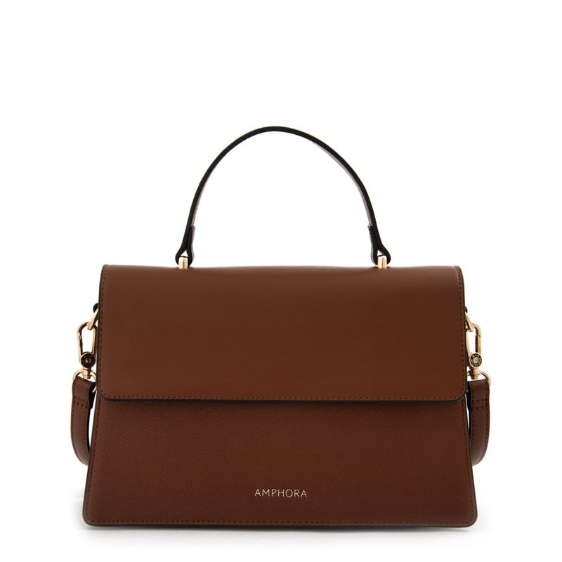 AMPHORA - Cartera Dos Asas con tapa mediana suecia café