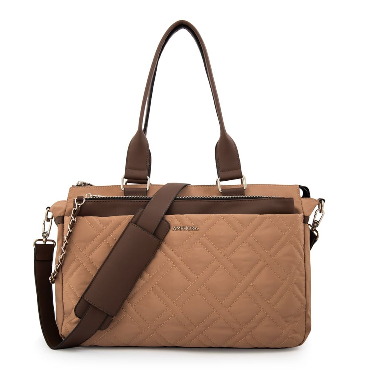 AMPHORA - Cartera tote porta notebook gambia grande beige oscuro
