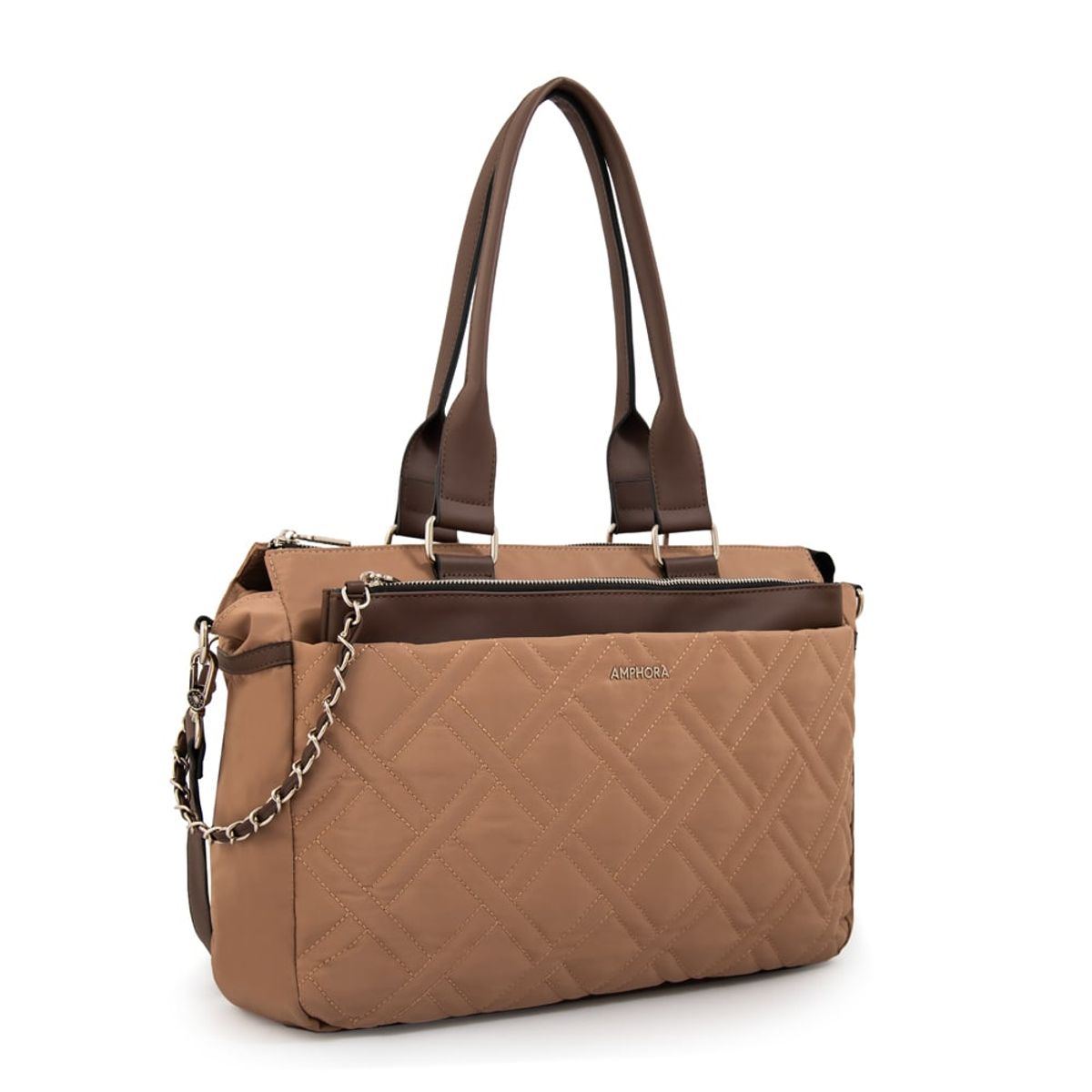 AMPHORA - Cartera tote porta notebook gambia grande beige oscuro
