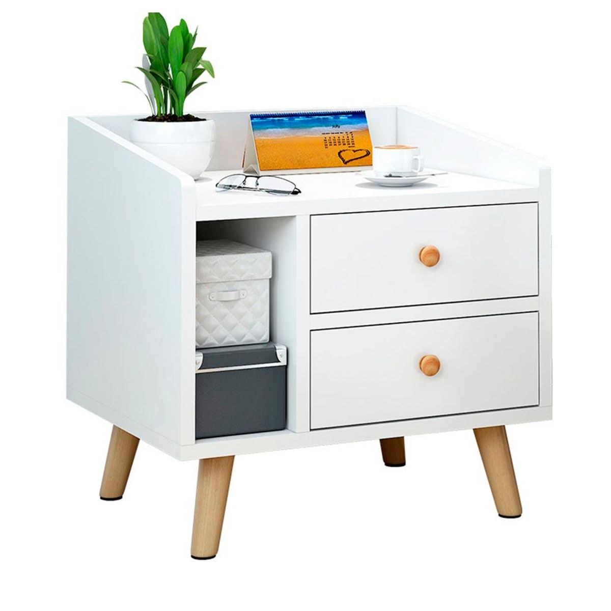 DETODOYMAS - Velador 2 cajones 48cm Chic Home - Blanco