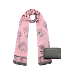 KENNETH COLE - Pack Billetera Trifold gris + Pañuelo Oni pink