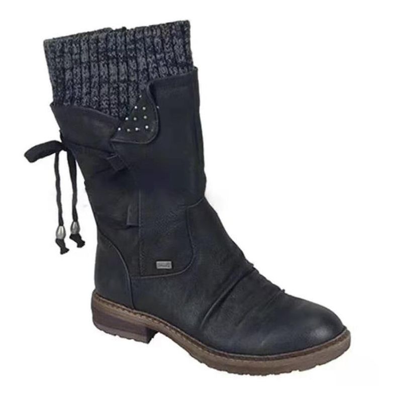 XHCY - Botas De Nieve De Cuero Con Cremallera Antideslizante