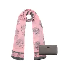 KENNETH COLE - Pack Billetera Ava gris + Pañuelo Oni pink