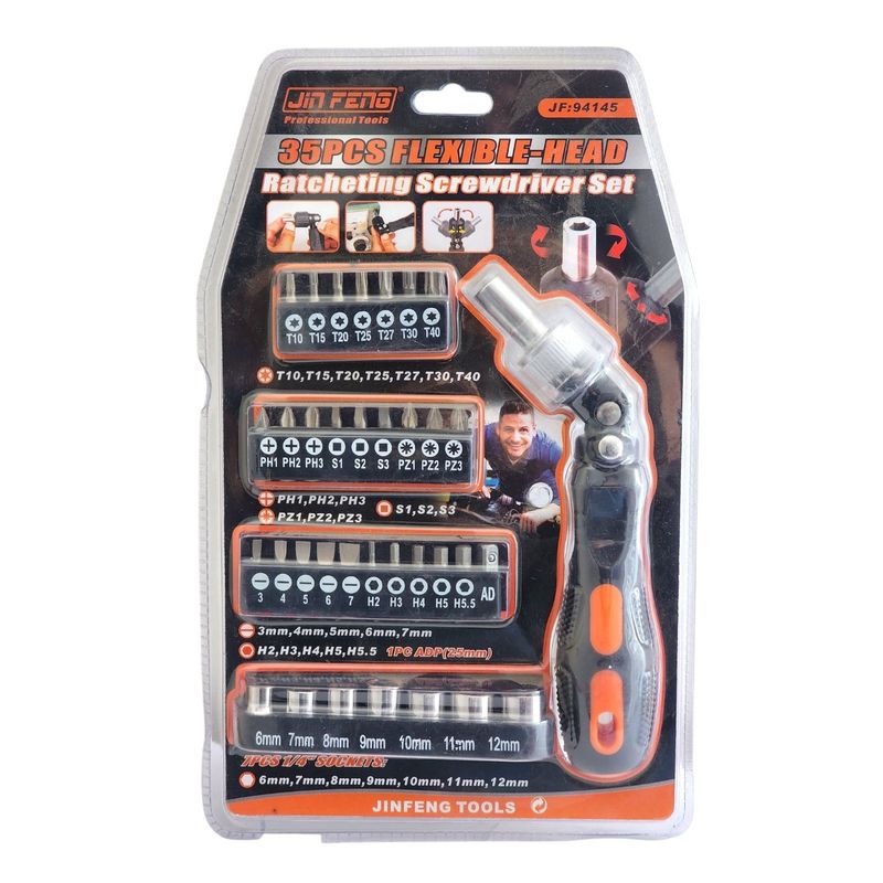GENERICO - Set Destornillador Crique Flexible C/ Puntas 35 Pzas 13475
