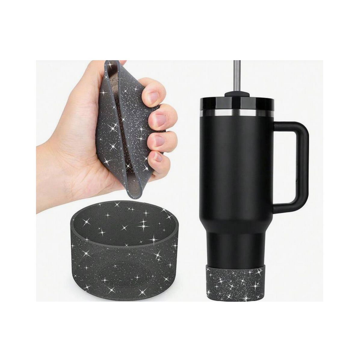 GENERICO - Funda De Silicona Con Brillantina Para Stanley Termo 20-40oz-NEGRO