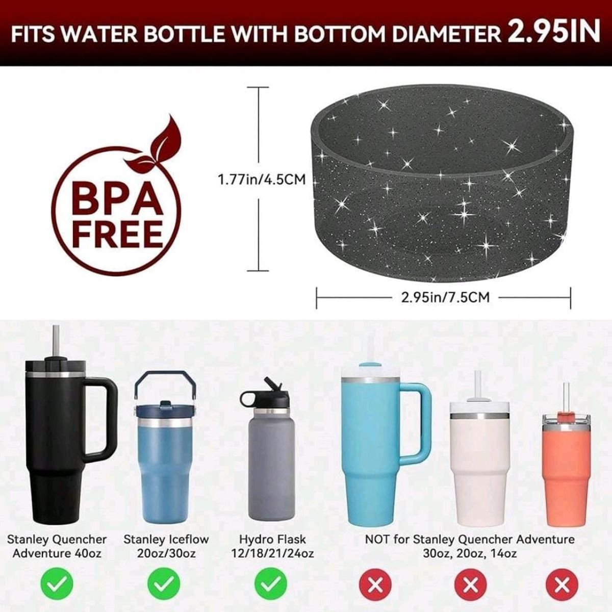 GENERICO - Funda De Silicona Con Brillantina Para Stanley Termo 20-40oz-NEGRO