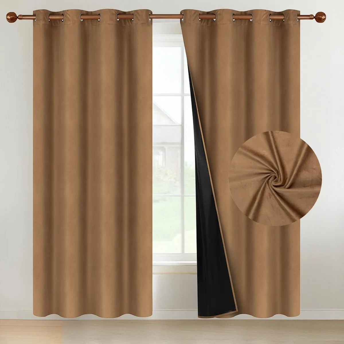 CASATUA - Cortina 100% Blackout Terciopelo Engomada 135x220 Casatua x2 - Caqui