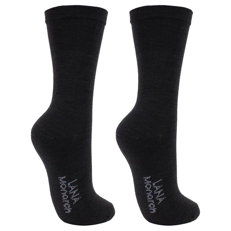 MONARCH - 2 Pares Calcetín Lana Merino Liso Negro Monarch