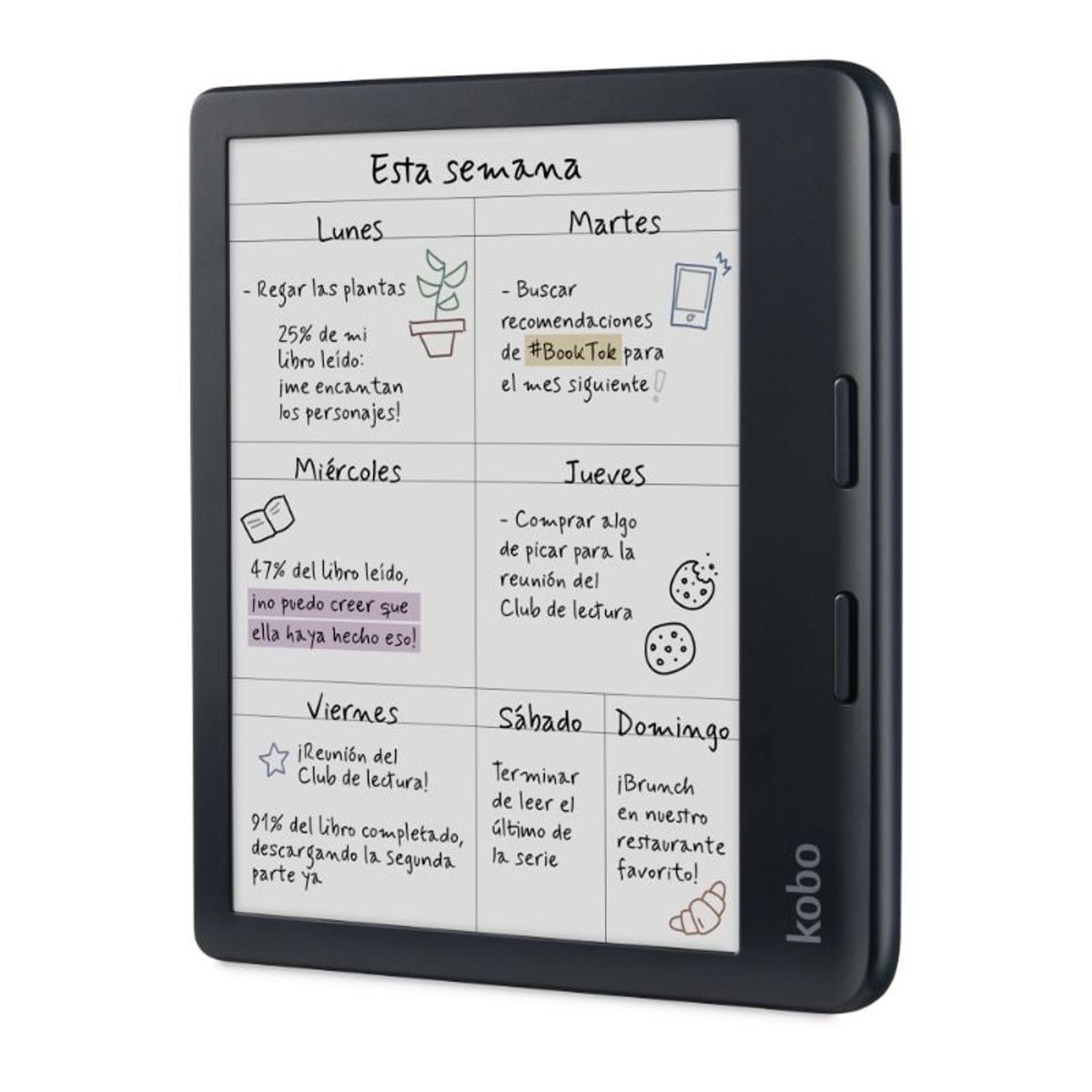 KOBO - Lector e reader Kobo Libra Colour HD 7" 32GB Negro con Lápiz Stylus 2 Blanco