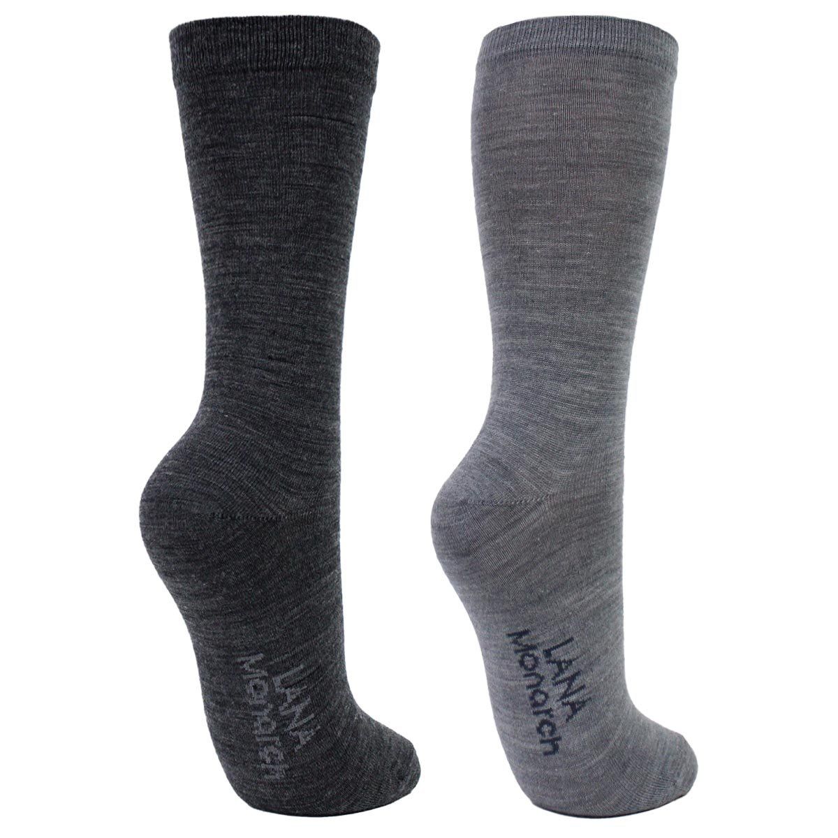 MONARCH - 2 Pares Calcetín Lana Merino Liso Gris Monarch