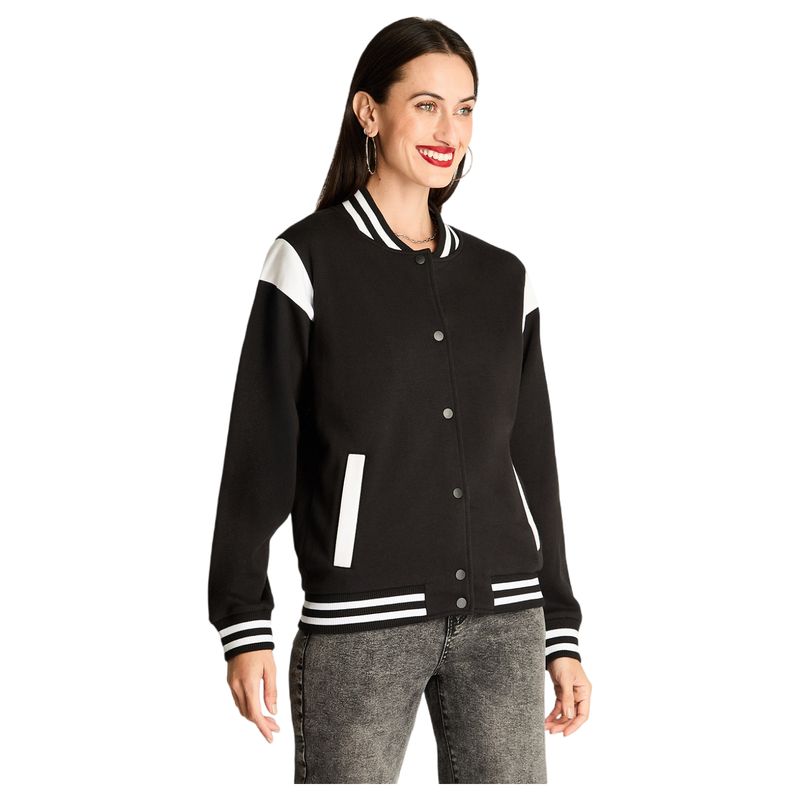 ACUARELA - Chaqueta Bomber Con Aplicaciones En Contraste Negro