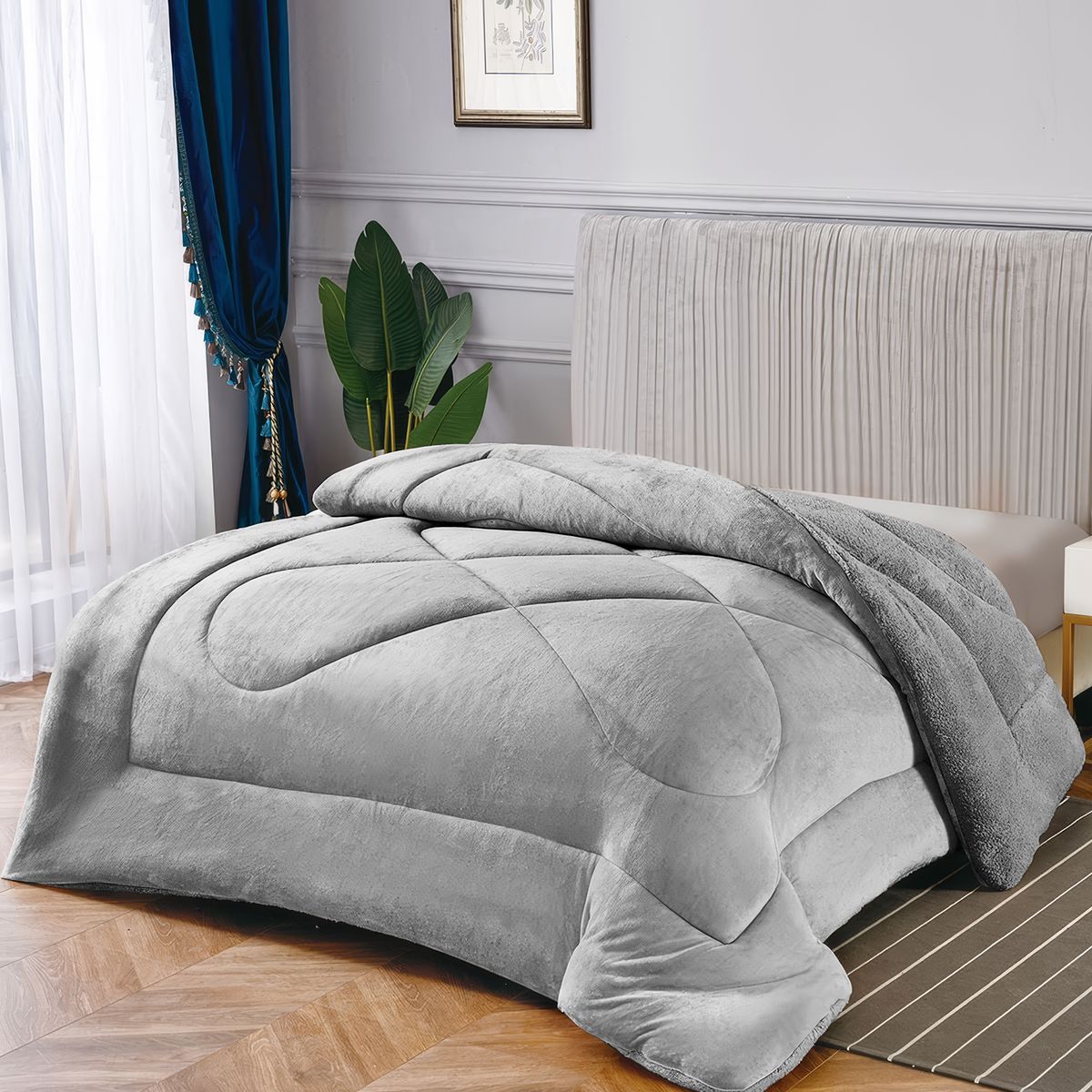 OKAERI - CUBRE CAMA CON CHIPORRO 2 PLAZAS - Gris - 2 PLAZAS