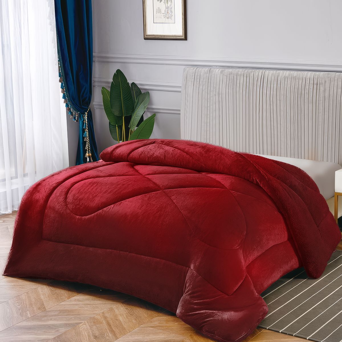 OKAERI - CUBRE CAMA CON CHIPORRO 2 PLAZAS - Vino - 2 PLAZAS