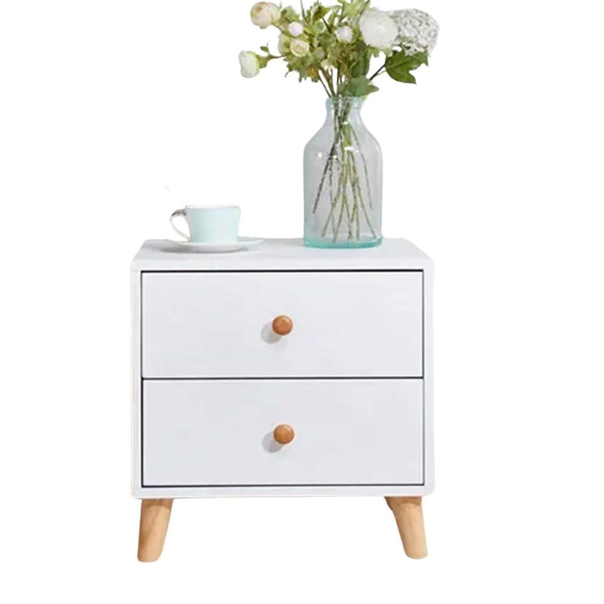 DETODOYMAS - Velador Premium doble cajon 48x35x45cm Chic Home - Blanco