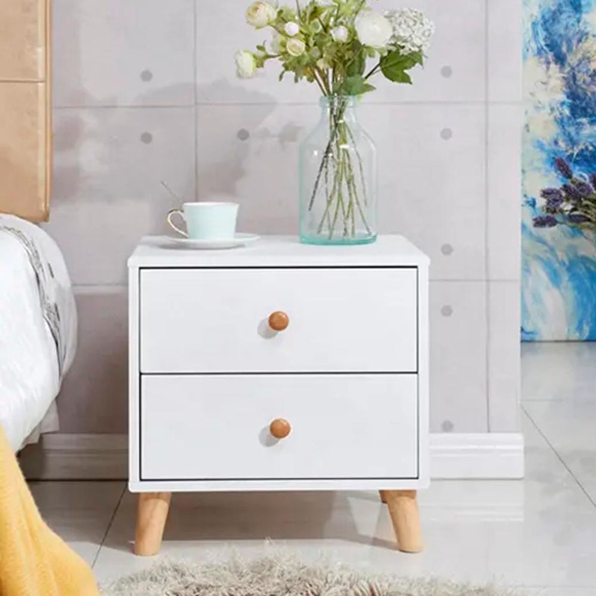 DETODOYMAS - Velador Premium doble cajon 48x35x45cm Chic Home - Blanco