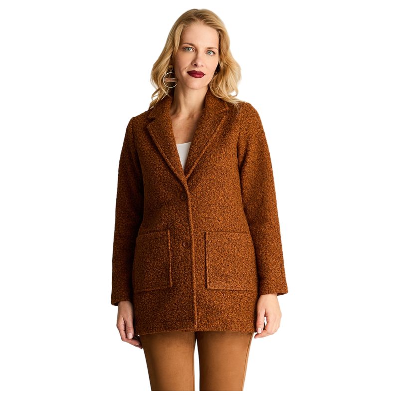 CURVI - Abrigo Boucle Manga Larga Terracota