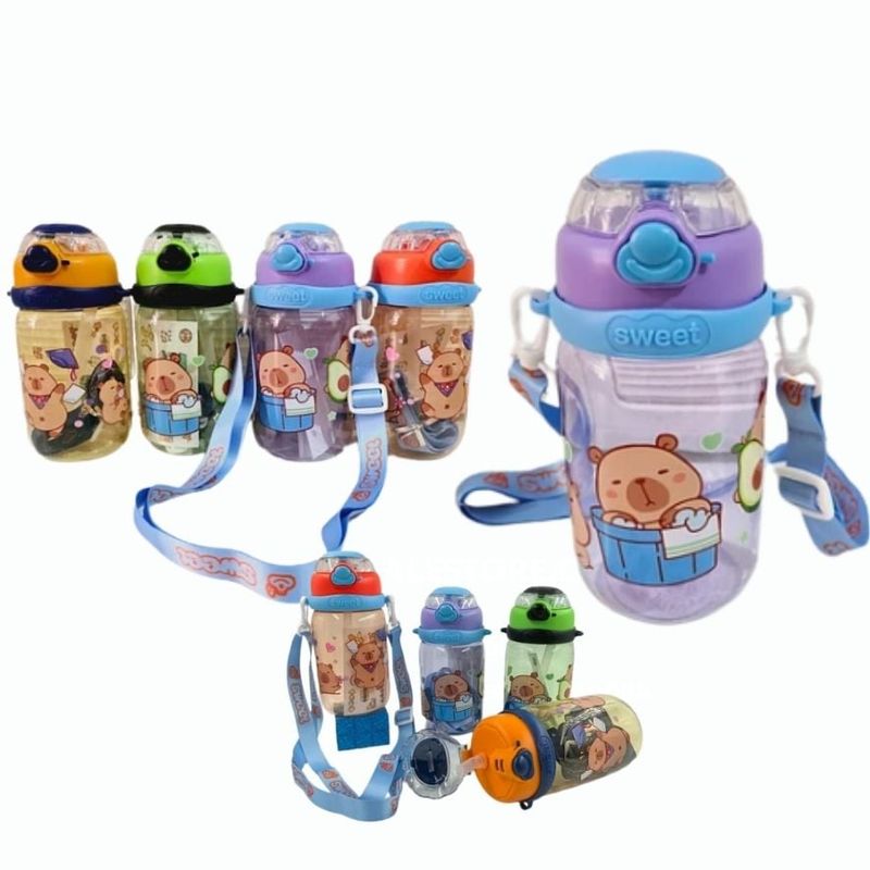 GENERICO - Botella De Agua 600 ml Con Pajita celeste as790