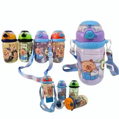 GENERICO - Botella De Agua 600 ml Con Pajita celeste as790