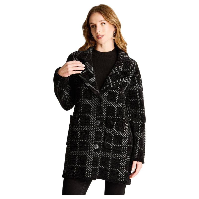CURVI - Abrigo Tejido Chenille Con Bolsillos Negro