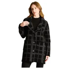 CURVI - Abrigo Tejido Chenille Con Bolsillos Negro