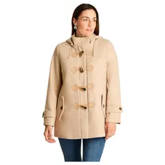 CURVI - Abrigo Con Alamares Efecto Gamuza Y Gorro Manga Larga Beige