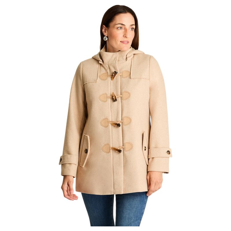 CURVI - Abrigo Con Alamares Efecto Gamuza Y Gorro Manga Larga Beige