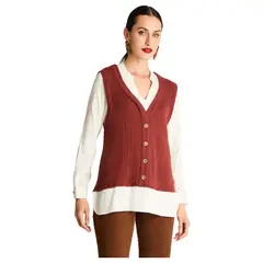 CURVI - Blusa Con Chaleco De Lanilla Terracota