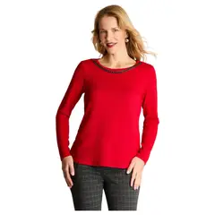 LORENZO DI PONTTI - Polera De Lanilla Manga Larga Con Cadena En Escote Rojo