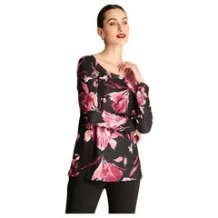 LORENZO DI PONTTI - Polera Estampada Escote Redondo Con Tachas Burdeo
