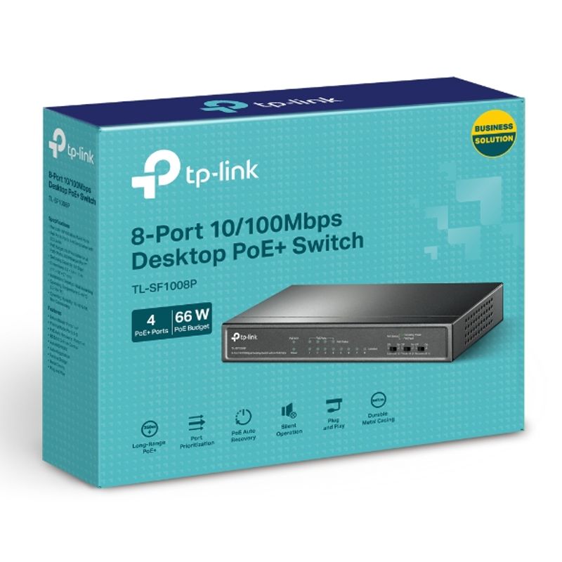 TP LINK - Switch TP Link de 8 puertos a 10/100 Mbps con PoE + de 4 puertos