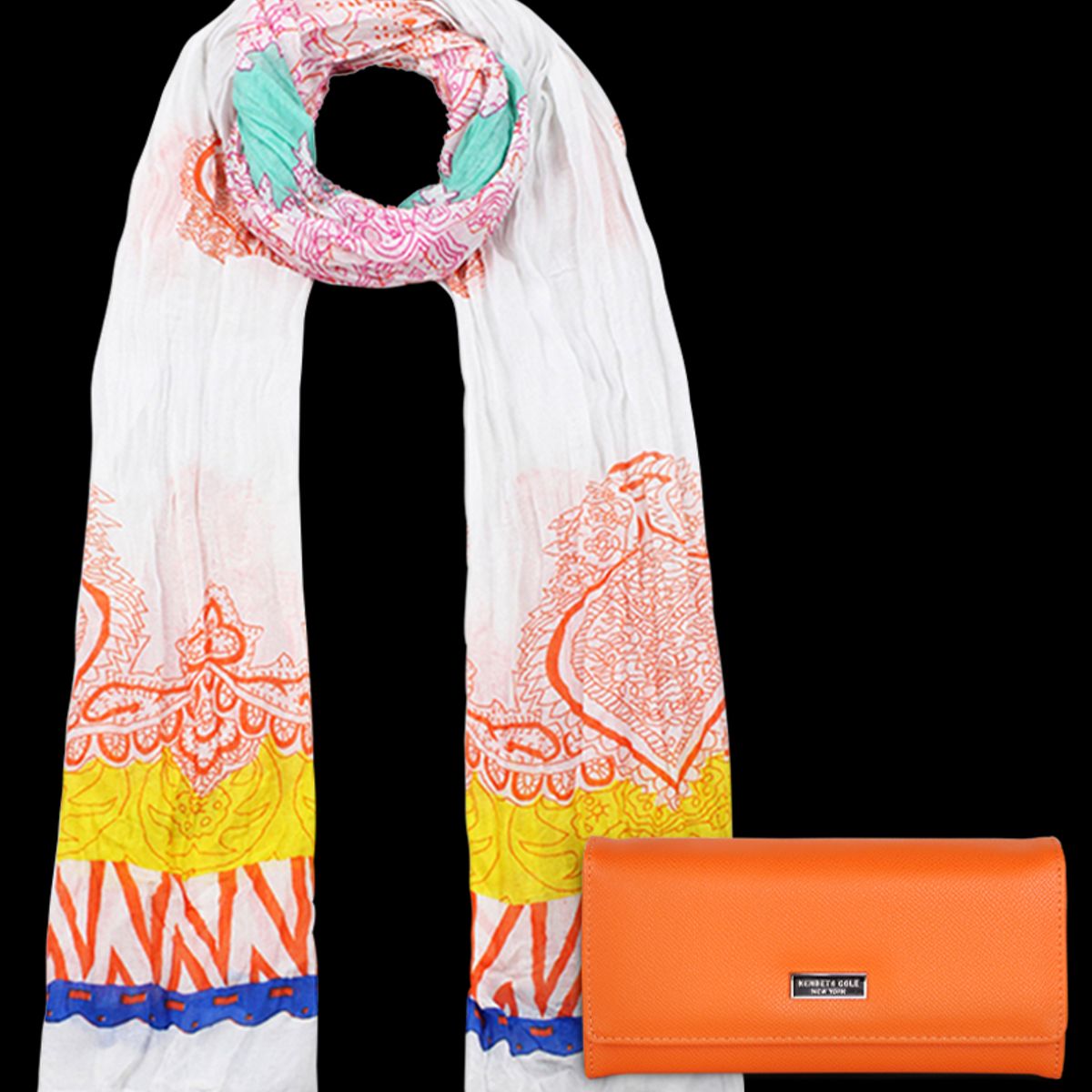 KENNETH COLE - Pack Billetera Flap-Bessie orange + Pañuelo Alcala Kenneth Cole