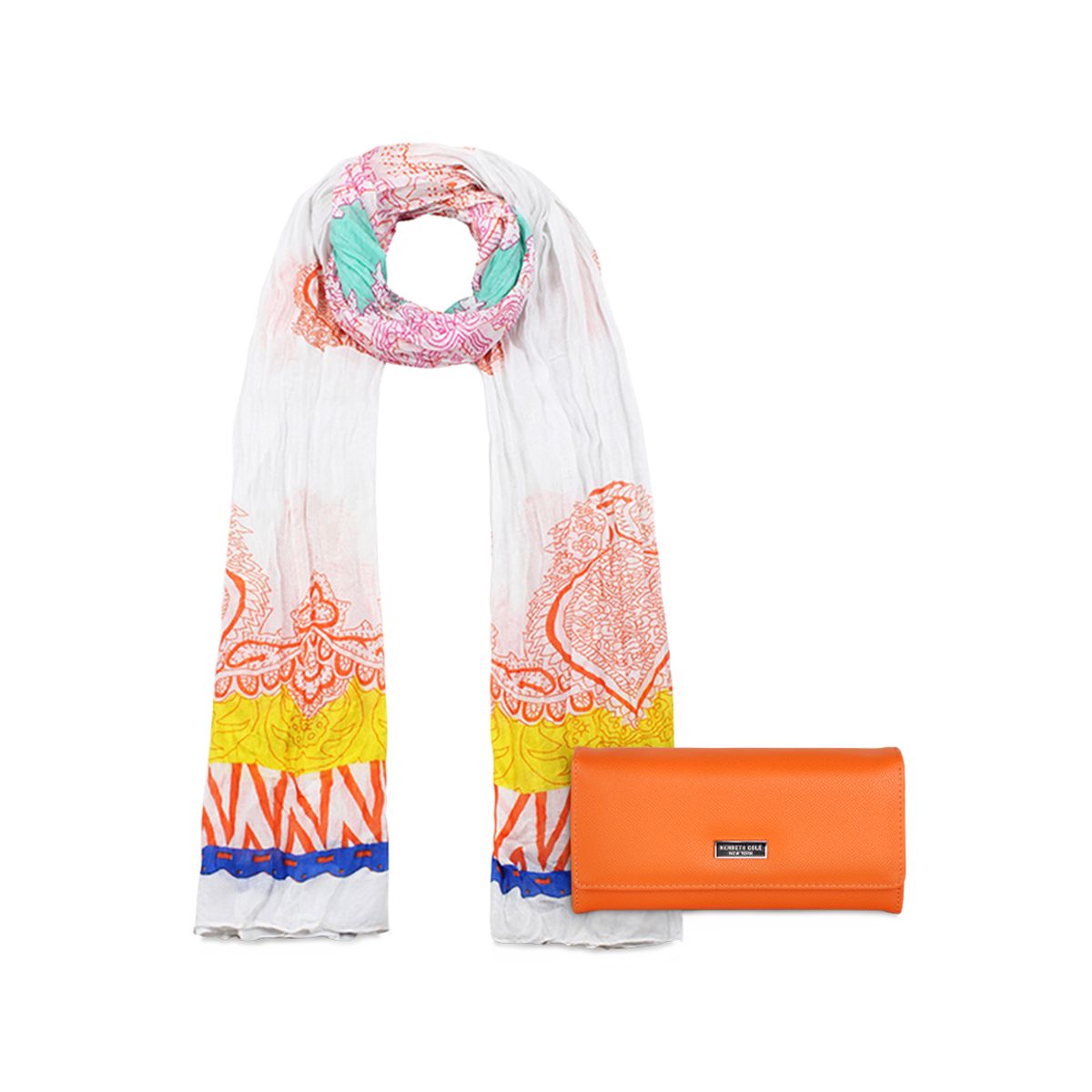 KENNETH COLE - Pack Billetera Flap-Bessie orange + Pañuelo Alcala Kenneth Cole