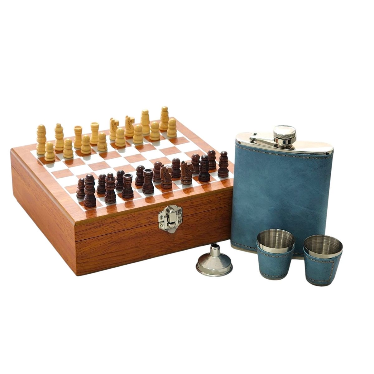 GENERICO - Set Juego de Ajedrez Con Petaca 8oz y 3 Accesorios 14145