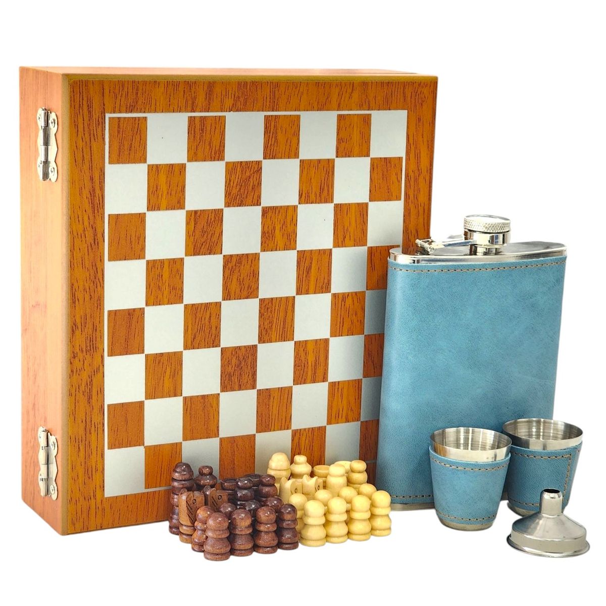 GENERICO - Set Juego de Ajedrez Con Petaca 8oz y 3 Accesorios 14145