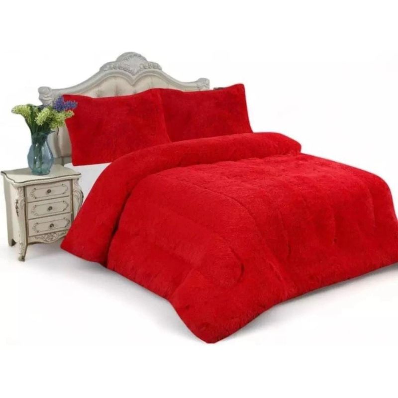GENERICO - Cubrecama Chiporro Invierno Peludo Rojo 2 plazas + dos funda
