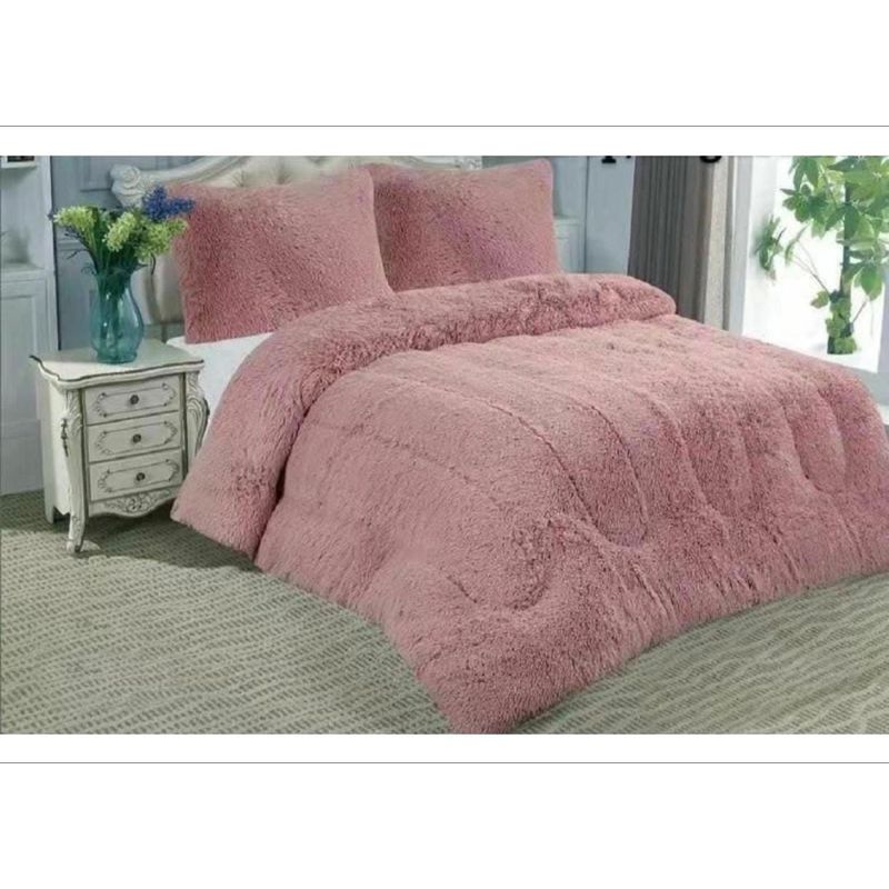 GENERICO - Cubrecama Chiporro Invierno Peludo Palo Rosa 2 plazas + dos funda